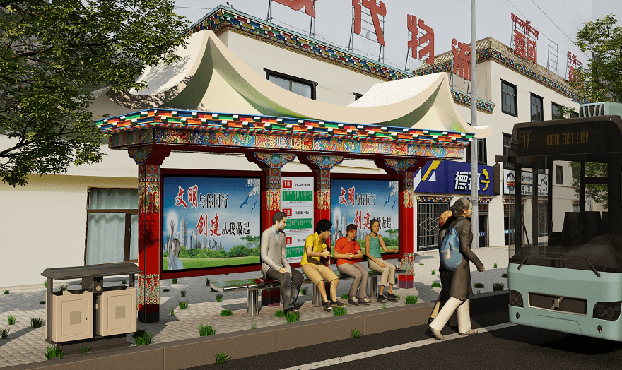 青海省玉樹藏式風(fēng)格公交站臺(tái)生產(chǎn)中